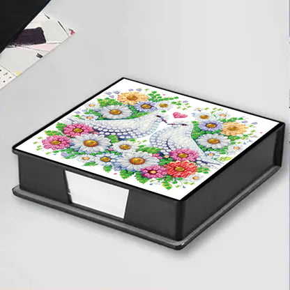 Flowers Birds PU DIY 5D Diamond Painting Note Box w/160 Sheet for Office Home(D)