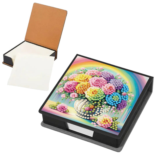 Flowers Rainbows PU DIY 5D Diamond Painting Note Box with 160 Sheets for Office