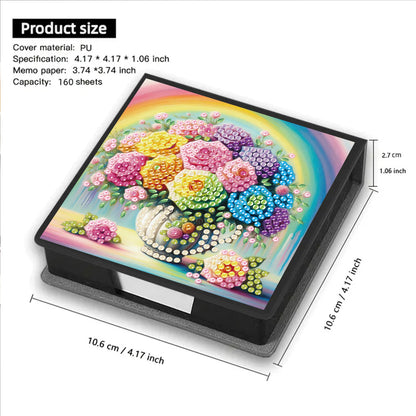 Flowers Rainbows PU DIY 5D Diamond Painting Note Box with 160 Sheets for Office