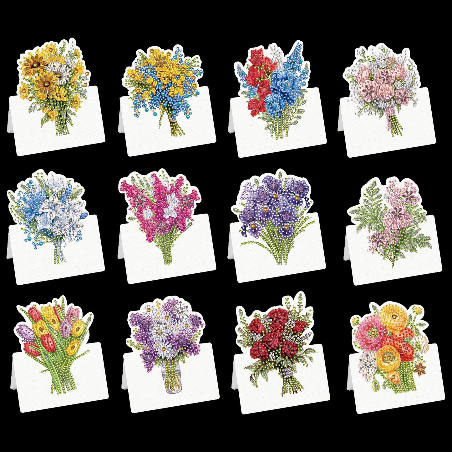 12pcs Bouquet of flowers DIY Diamond Art Greeting Cards with Envelopes for Adult