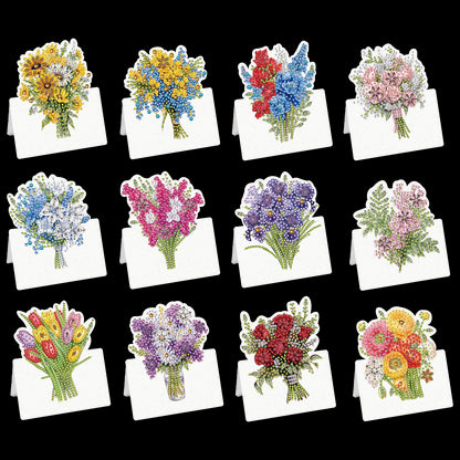 12pcs Bouquet of flowers DIY Diamond Art Greeting Cards with Envelopes for Adult