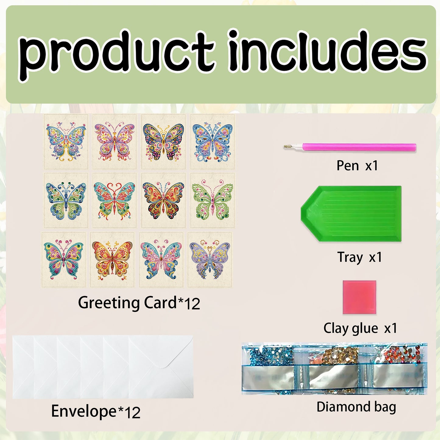 12pcs Butterfly DIY Diamond Art Greeting Cards with Envelopes for Adult Beginner