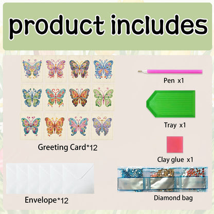 12pcs Butterfly DIY Diamond Art Greeting Cards with Envelopes for Adult Beginner