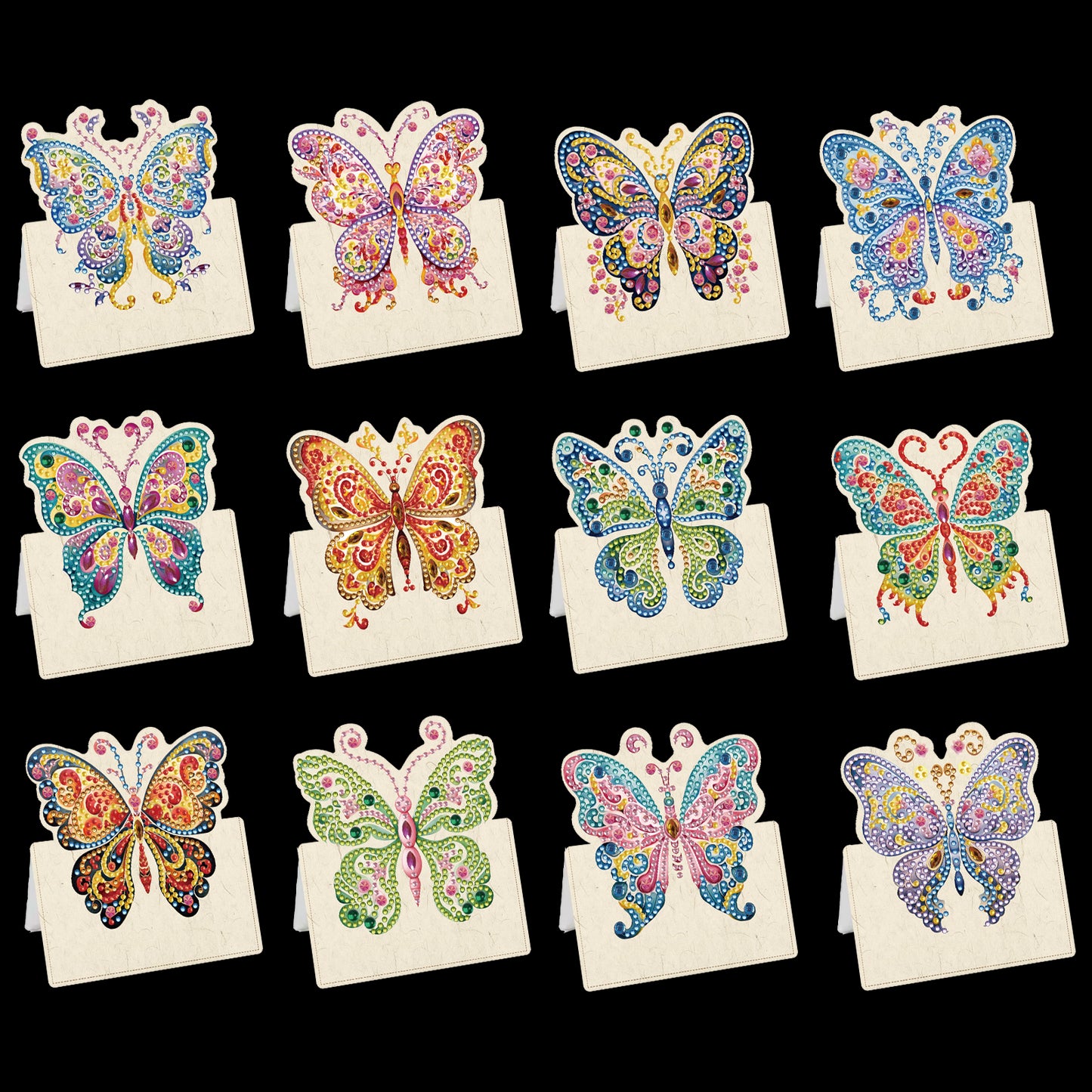 12pcs Butterfly DIY Diamond Art Greeting Cards with Envelopes for Adult Beginner