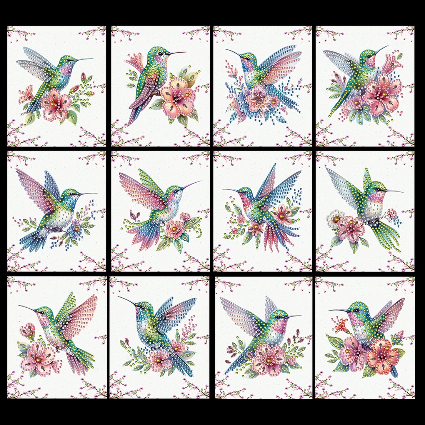 12pcs Flower Hummingbird DIY Diamond Art Greeting Cards with Envelopes for Adult