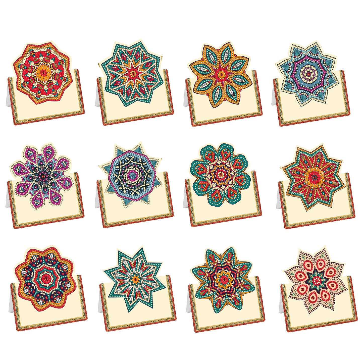 12pcs Mandala DIY Diamond Art Greeting Cards with Envelopes for Adults Beginner