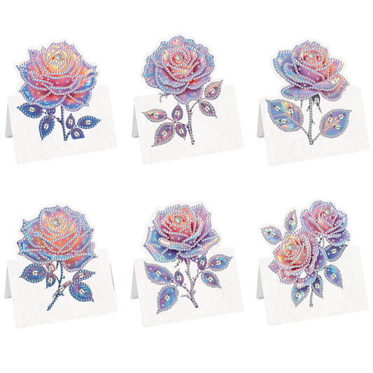 6pcs Rose DIY Diamond Art Greeting Cards with Envelopes for Adults Beginner