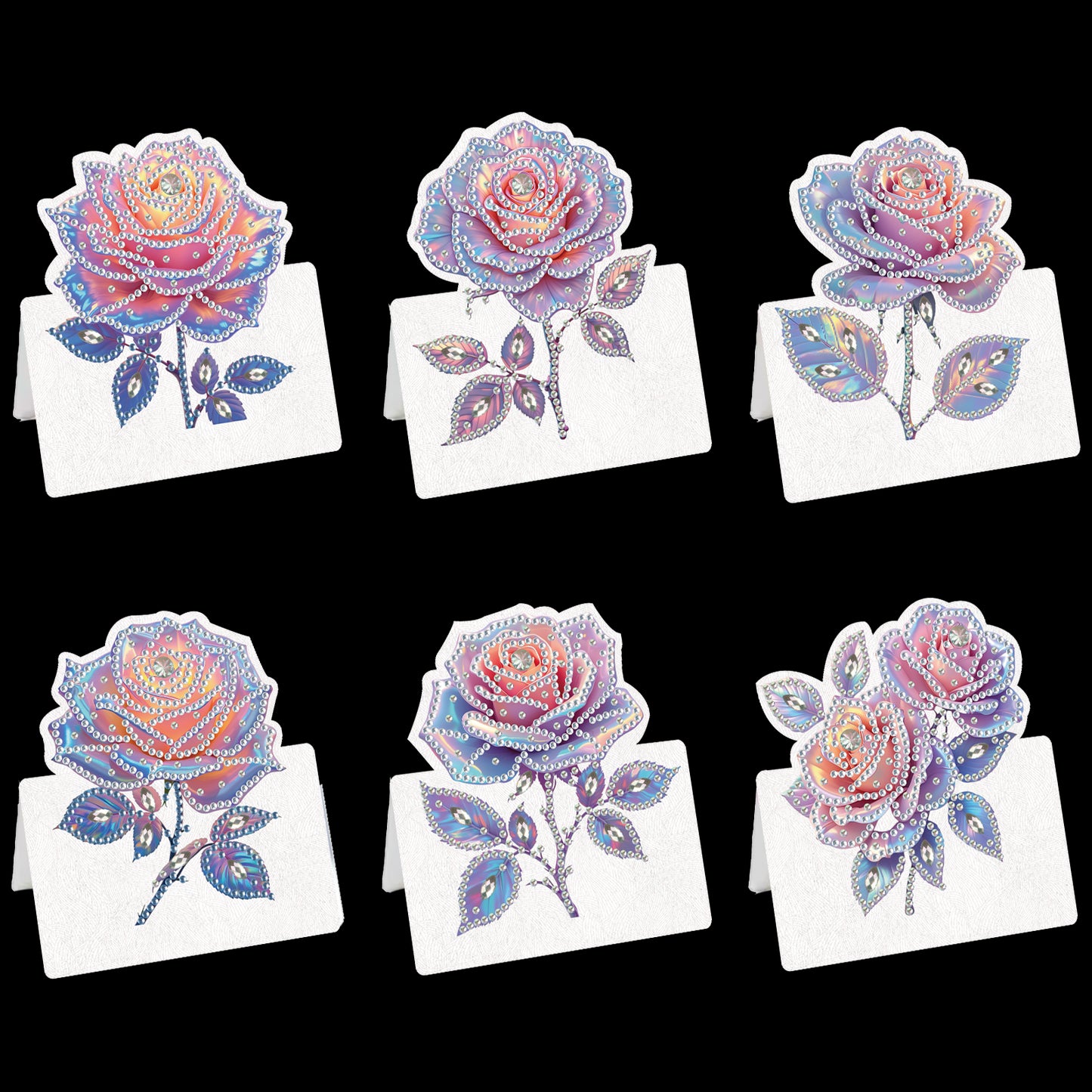6pcs Rose DIY Diamond Art Greeting Cards with Envelopes for Adults Beginner