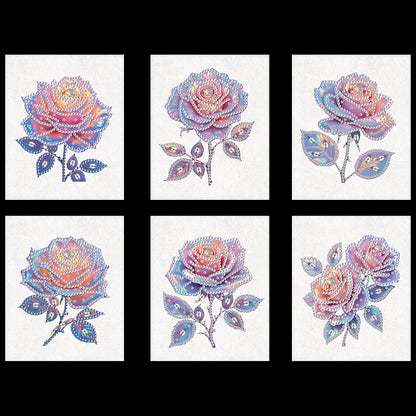 6pcs Rose DIY Diamond Art Greeting Cards with Envelopes for Adults Beginner