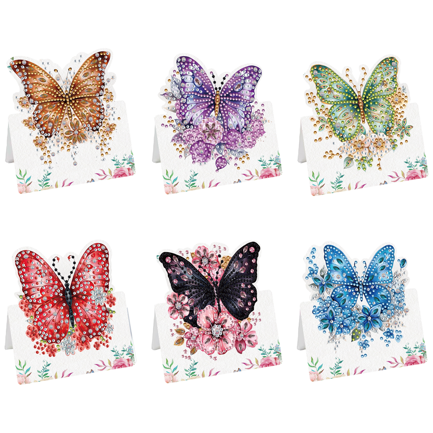 6pcs Flower Butterfly DIY Diamond Art Greeting Cards with Envelopes for Adults