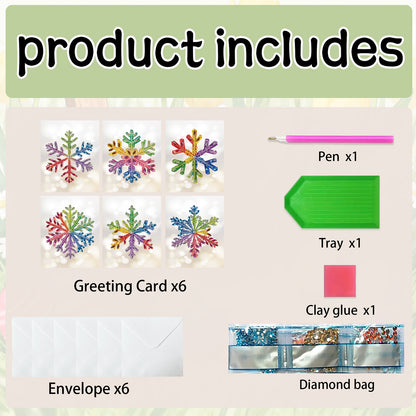 6pcs Colorful Snowflakes DIY Diamond Art Greeting Cards with Envelopes for Adult