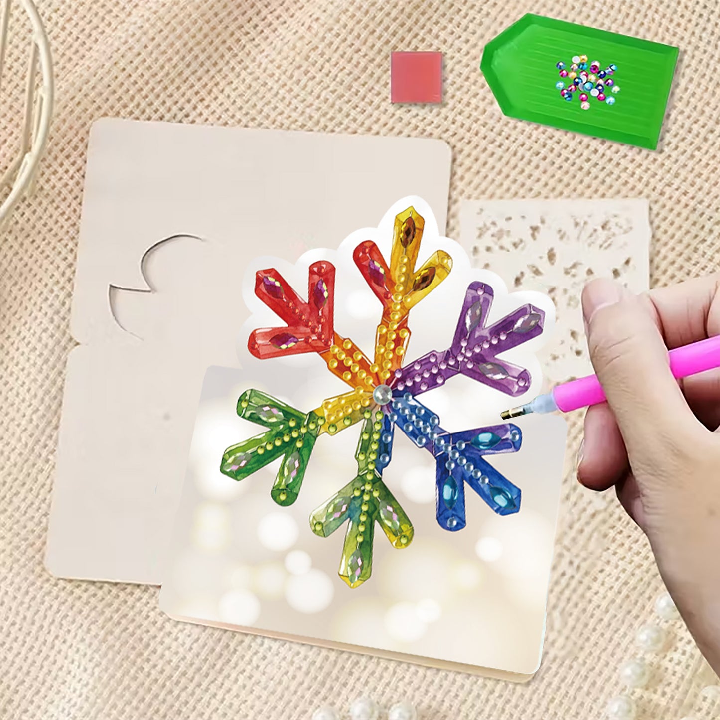 6pcs Colorful Snowflakes DIY Diamond Art Greeting Cards with Envelopes for Adult