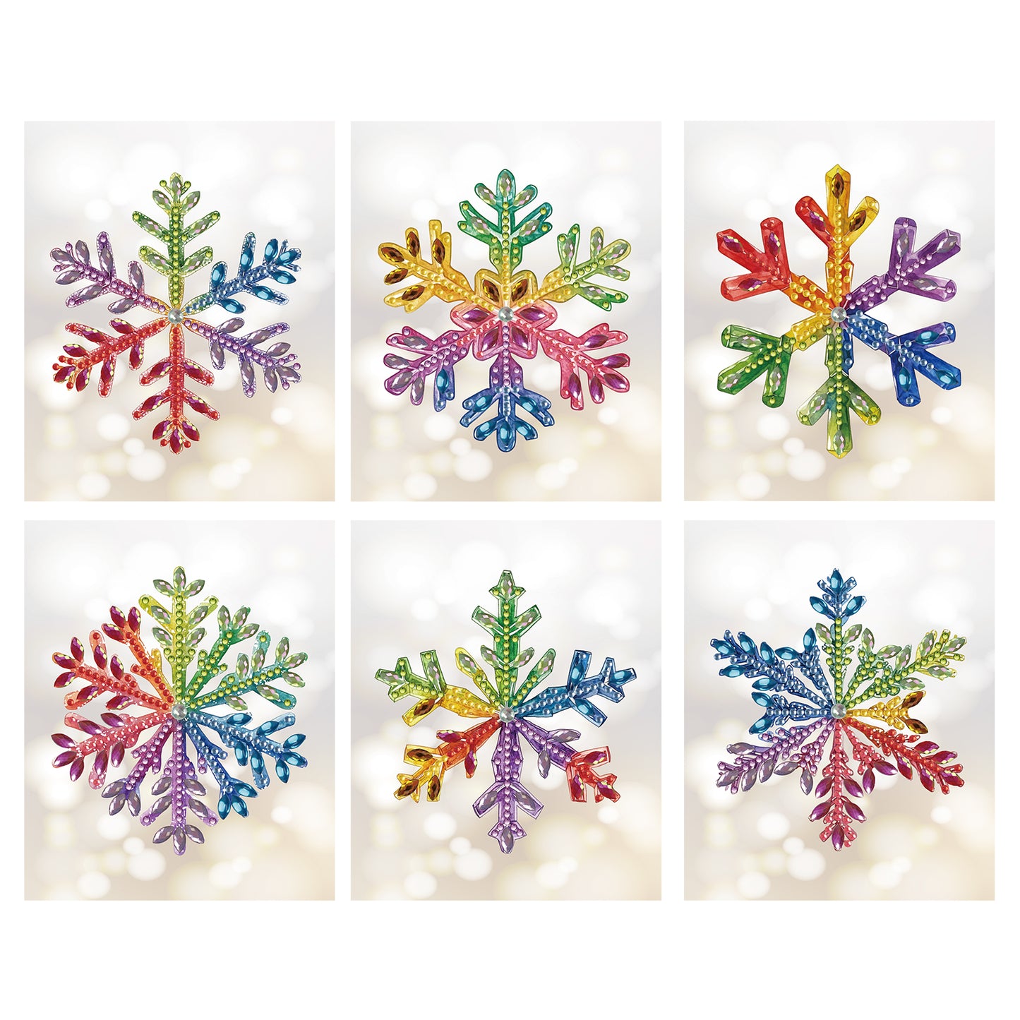 6pcs Colorful Snowflakes DIY Diamond Art Greeting Cards with Envelopes for Adult