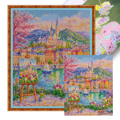 Tulip Castle - 9CT Stamped Cross Stitch 100*80CM(Jun He Brand)