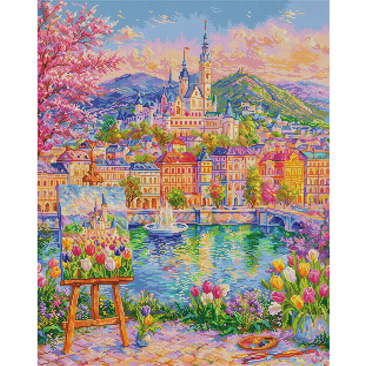 Tulip Castle - 9CT Stamped Cross Stitch 100*80CM(Jun He Brand)