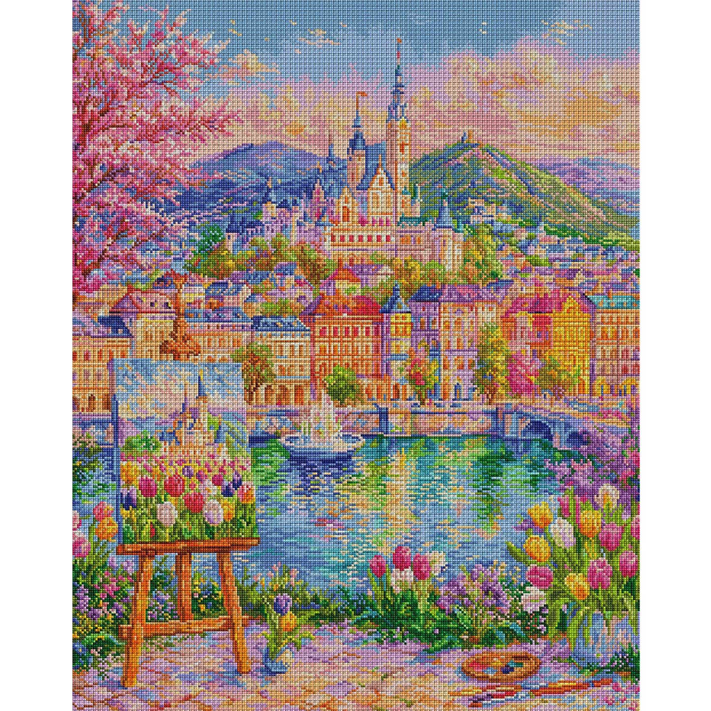 Tulip Castle - 9CT Stamped Cross Stitch 100*80CM(Jun He Brand)