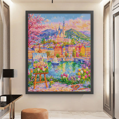 Tulip Castle - 9CT Stamped Cross Stitch 100*80CM(Jun He Brand)