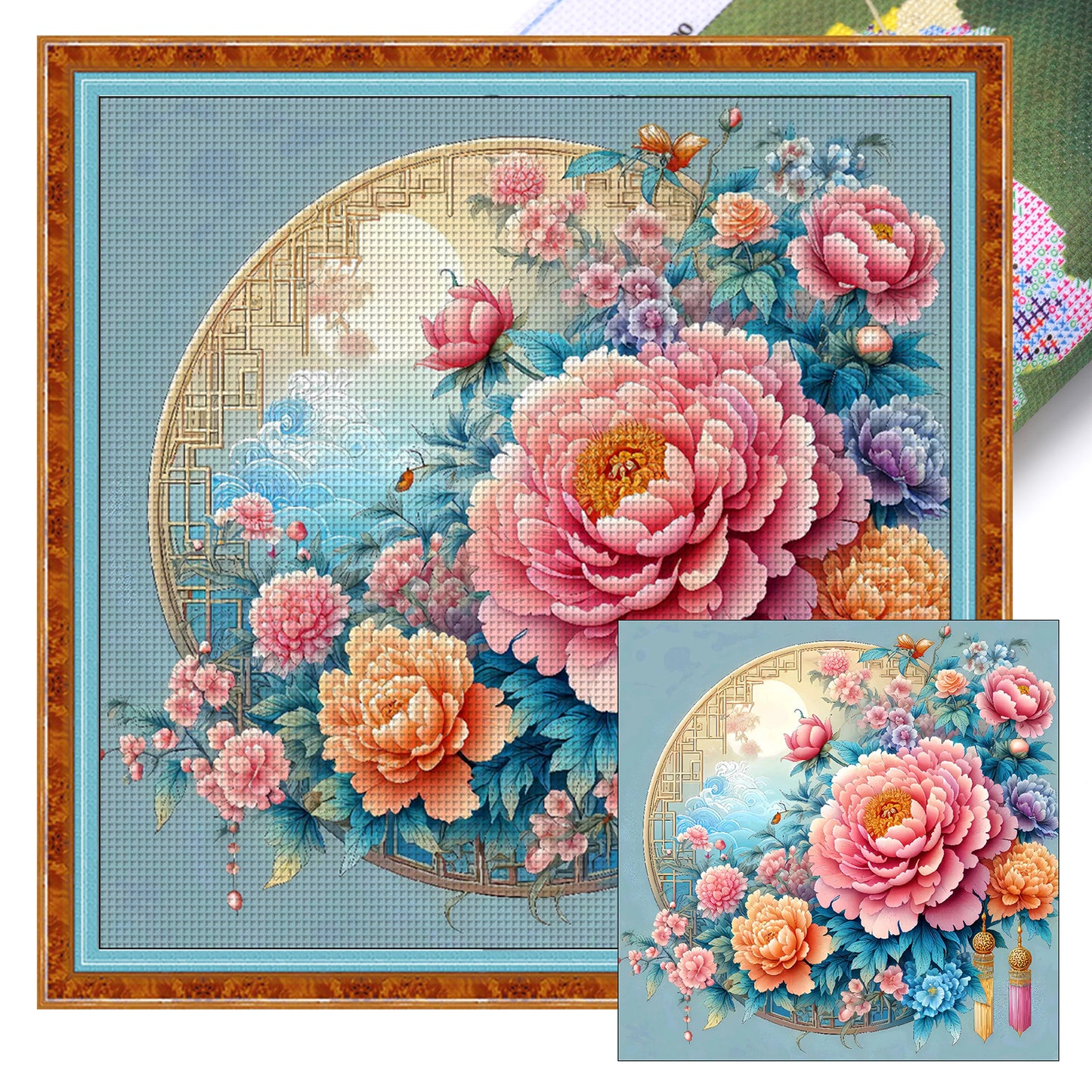 Flower - 9CT Stamped Cross Stitch 70*70CM(Jun He Brand)