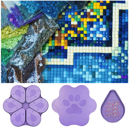 6PCS Diamond Art Trays Cat Paw Diamond Painting Organizer for DIY Crafts(Purple)