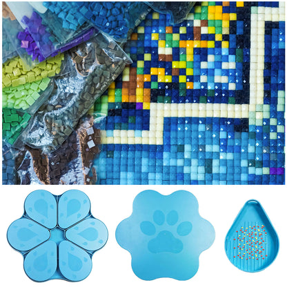 6PCS Diamond Art Trays Cat Paw Diamond Painting Organizer for DIY Crafts (Blue)