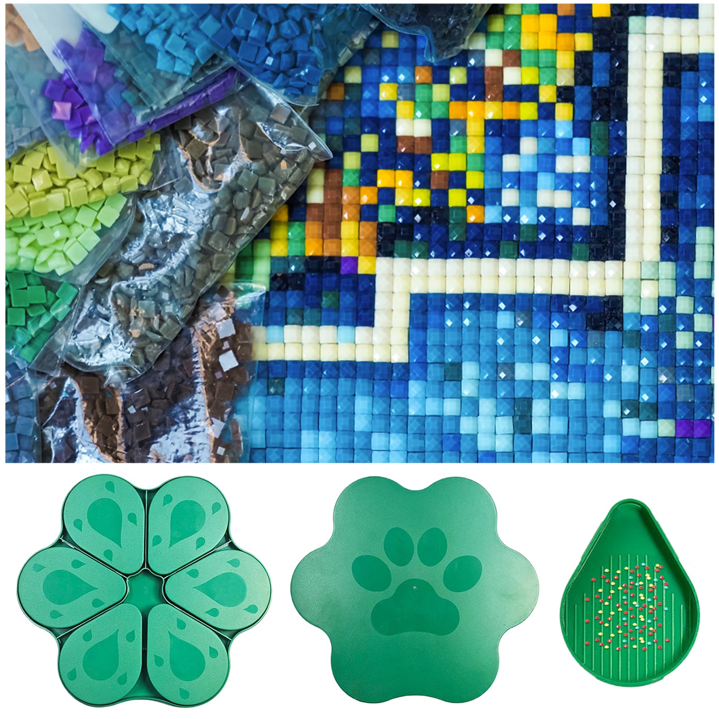 6PCS Diamond Art Trays Cat Paw Diamond Painting Organizer for DIY Crafts (Green)