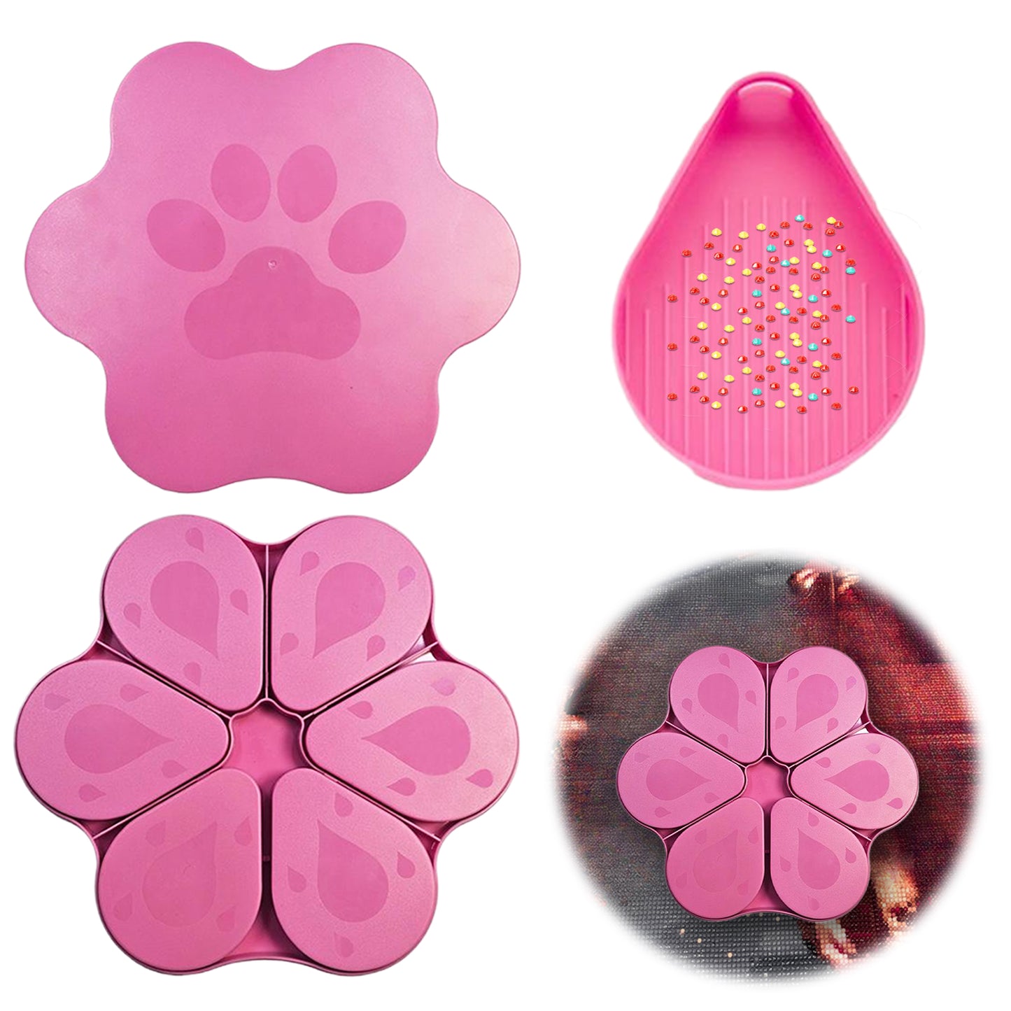 6PCS Diamond Art Trays Cat Paw Diamond Painting Organizer for DIY Crafts (Pink)