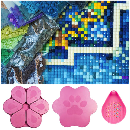 6PCS Diamond Art Trays Cat Paw Diamond Painting Organizer for DIY Crafts (Pink)