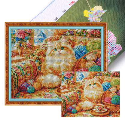 Cat Yarn Ball - 9CT Stamped Cross Stitch 70*85CM(Jun He Brand)