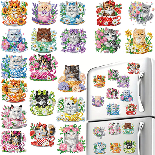 20Pcs Cat DIY Diamond Painting Magnets Kits for Beginners Adults DIY Crafts