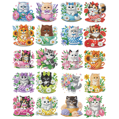 20Pcs Cat DIY Diamond Painting Magnets Kits for Beginners Adults DIY Crafts