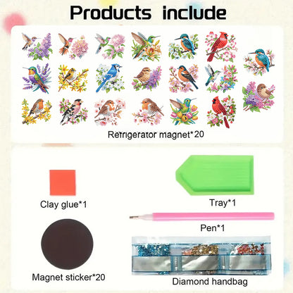 20Pcs Birds And Flowers DIY Diamond Painting Magnets Kits for Beginners Adults