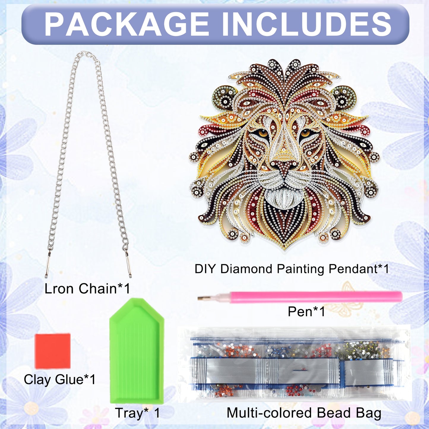 Lion 2D Flat DIY Acrylic Diamond Painting Pendant Kits Home Wall Window Decor