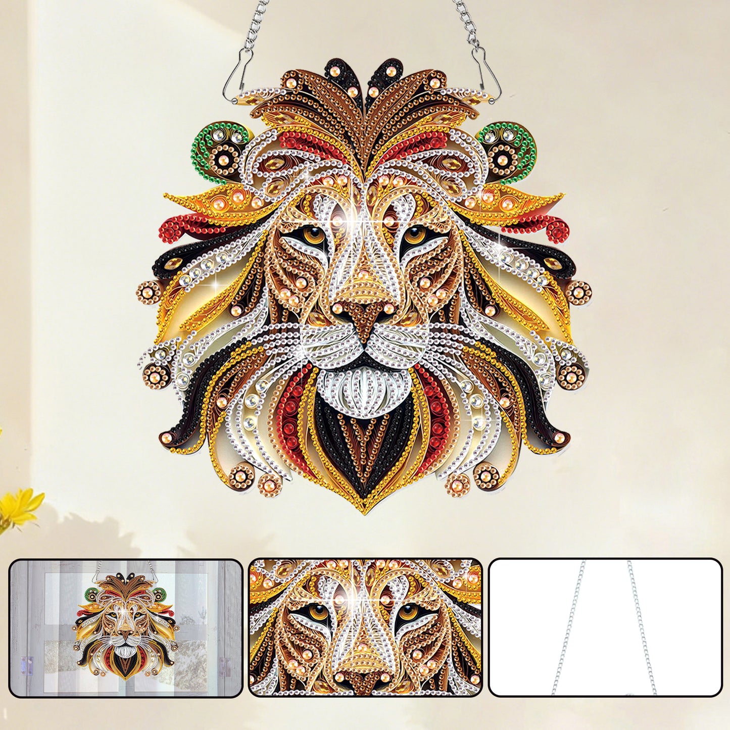 Lion 2D Flat DIY Acrylic Diamond Painting Pendant Kits Home Wall Window Decor