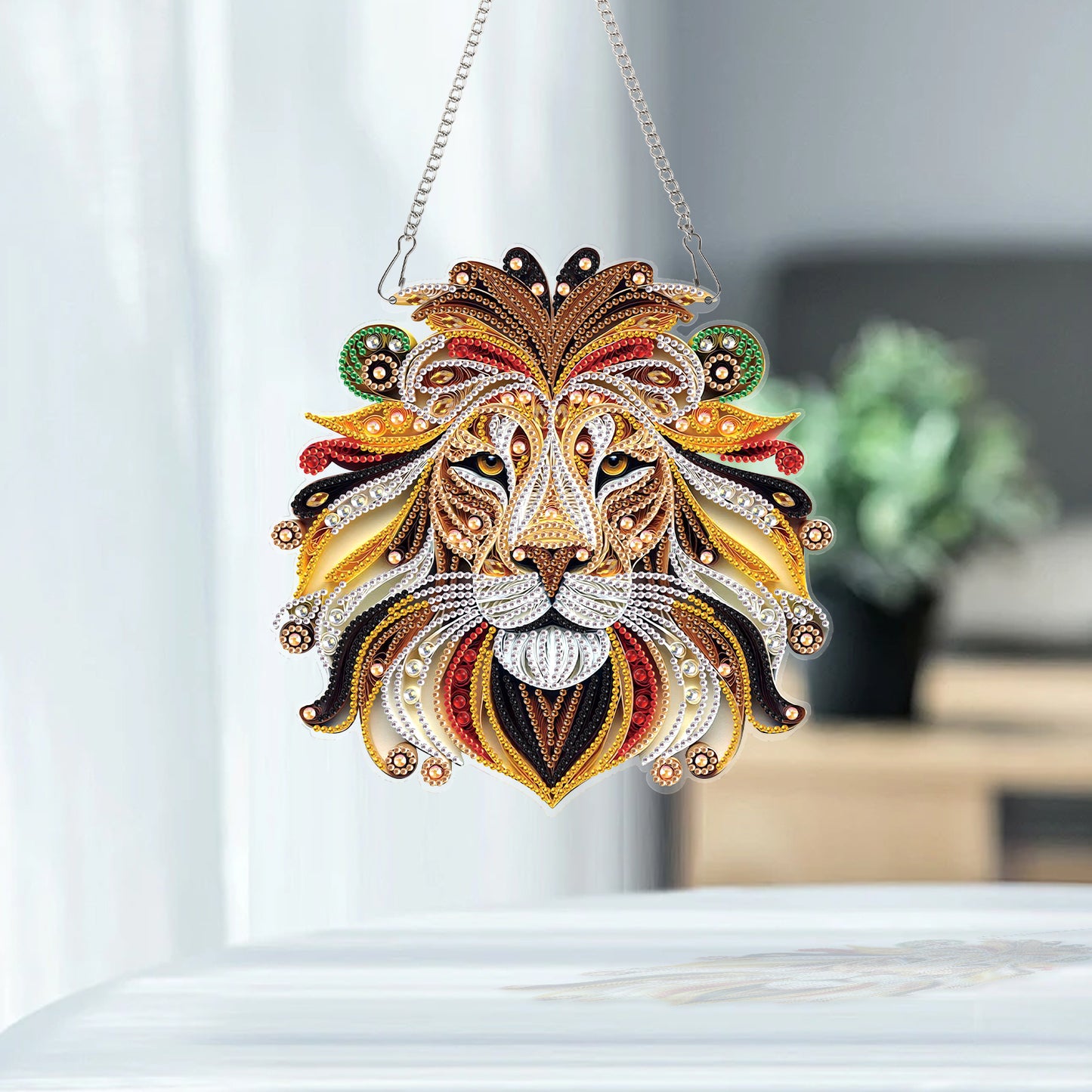 Lion 2D Flat DIY Acrylic Diamond Painting Pendant Kits Home Wall Window Decor