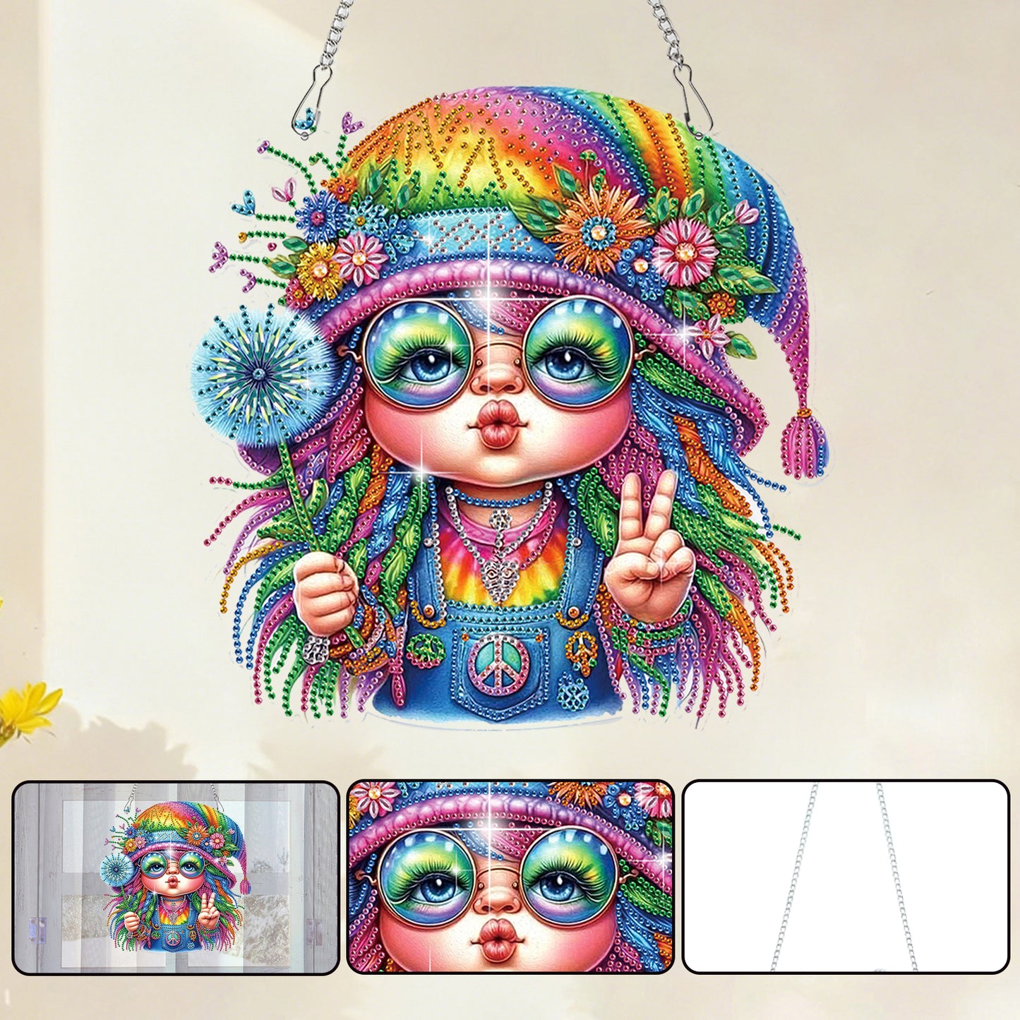 Dwarf 2D Flat DIY Acrylic Diamond Painting Pendant Kits Home Wall Window Decor