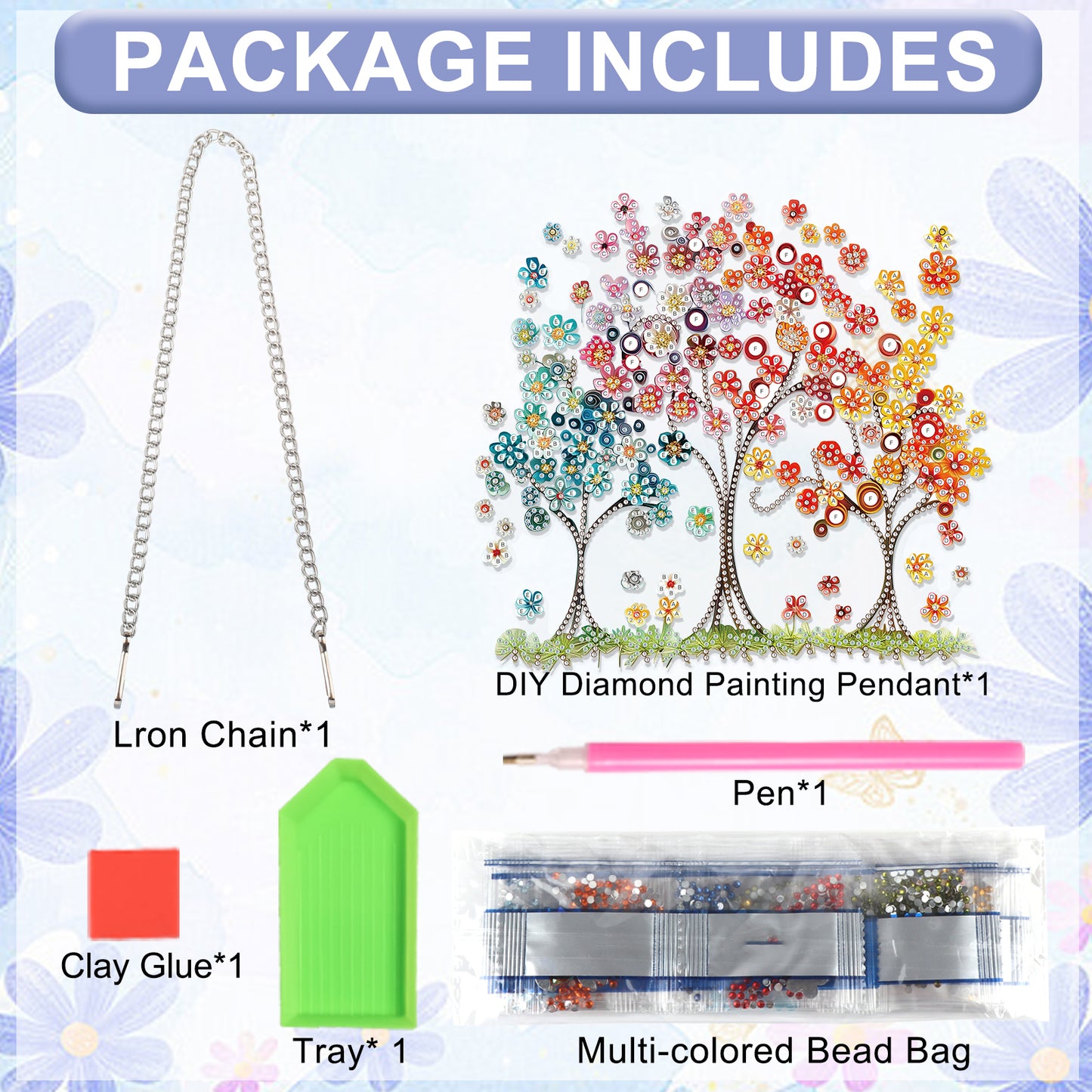 Flowering Tree 2D Flat DIY Acrylic Diamond Painting Pendant Kits Home Wall Decor