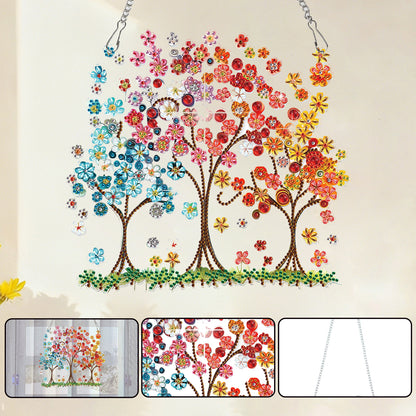 Flowering Tree 2D Flat DIY Acrylic Diamond Painting Pendant Kits Home Wall Decor