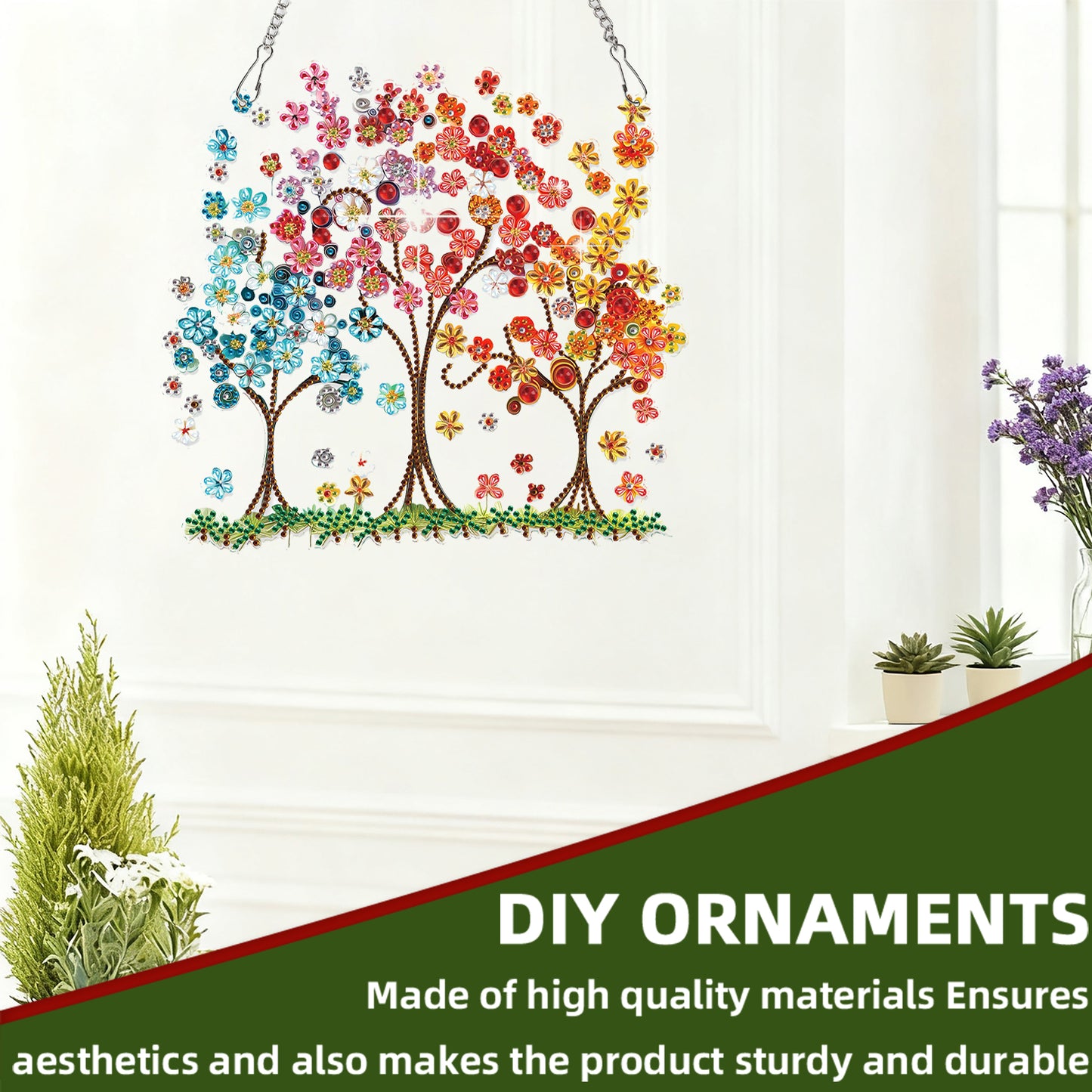 Flowering Tree 2D Flat DIY Acrylic Diamond Painting Pendant Kits Home Wall Decor