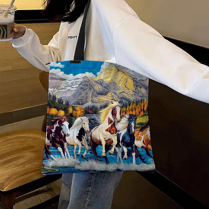 Herd of Horses Canvas Tote Bag Embroidery Kit 11CT Print 40x40cm for Beginners