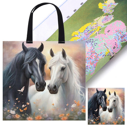 Two Horses Canvas Tote Bag Embroidery Kit 11CT Print 40x40cm for Beginners Adult