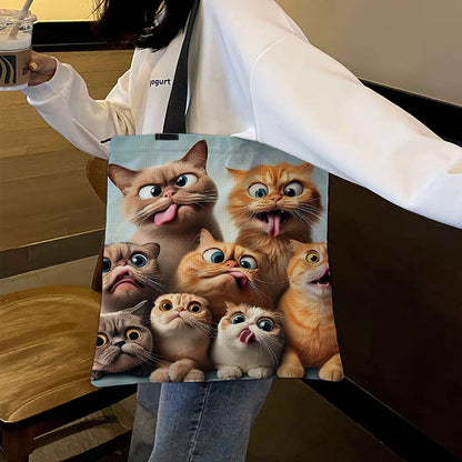 Funny Cat Canvas Tote Bag Embroidery Kit 11CT Print 40x40cm for Beginners Adults
