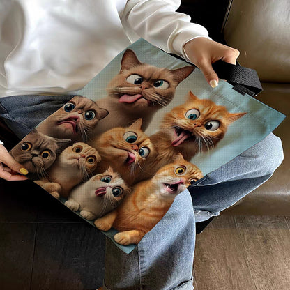 Funny Cat Canvas Tote Bag Embroidery Kit 11CT Print 40x40cm for Beginners Adults