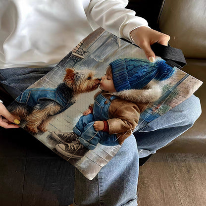 Boy and Dog Canvas Tote Bag Embroidery Kit 11CT Print 40x40cm for Beginners