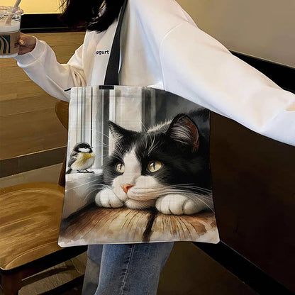 Cat Bird by the Window Canvas Tote Bag Embroidery Kit 11CT 40x40cm for Adults