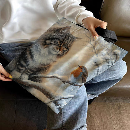 Winter Cats Birds Canvas Tote Bag Embroidery Kit 11CT Print 40x40cm for Adults