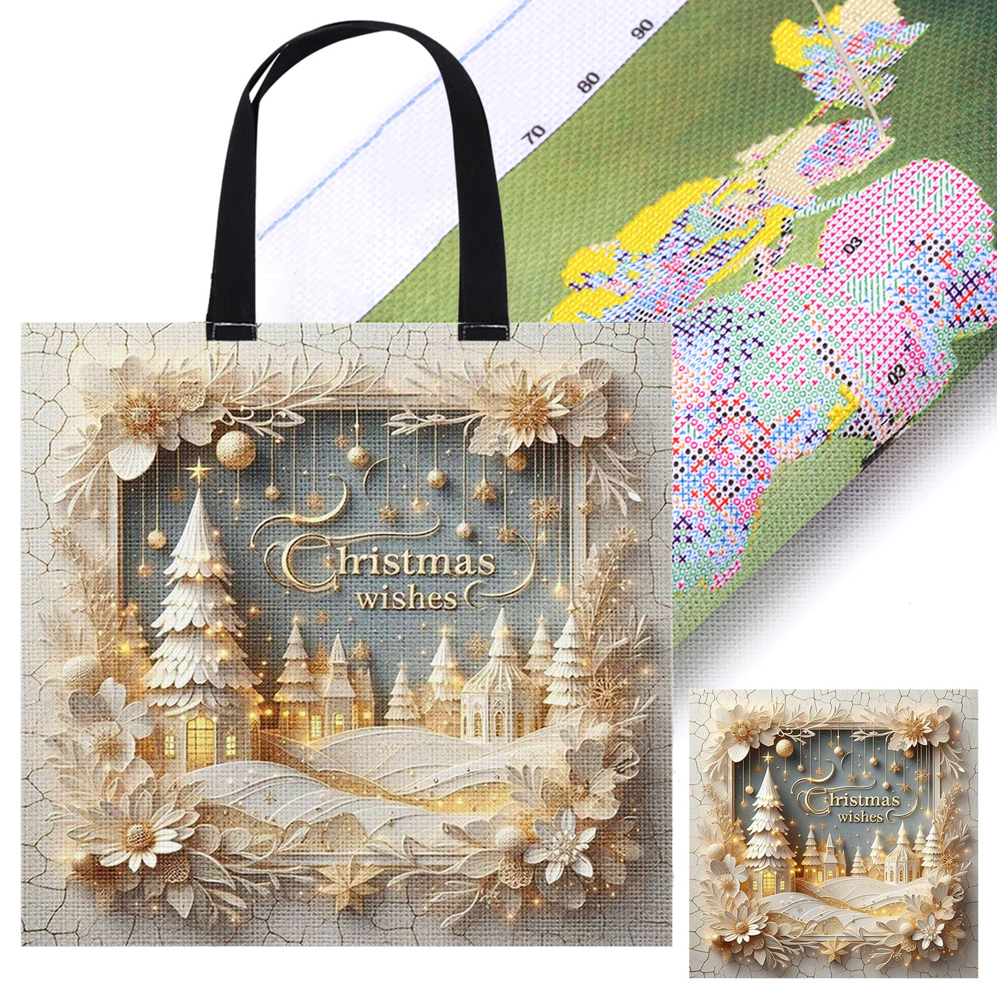 Christmas Scenery Canvas Tote Bag Embroidery Kit 11CT Print 40*40cm for Beginner