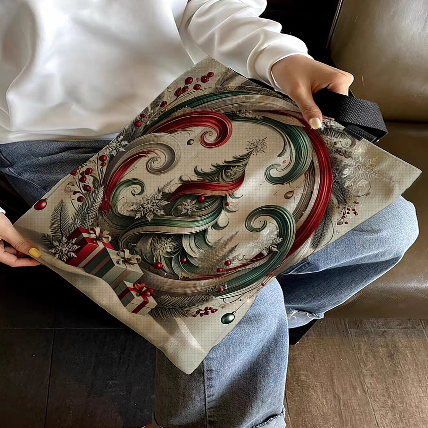 Christmas Tree Canvas Tote Bag Cross Stitch Set for Beginners Adult 11CT 40x40cm