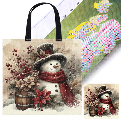 Holly Christmas Snowman Canvas Tote Bag Cross Stitch Set for Adults 11CT 40x40cm