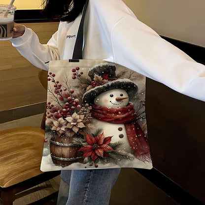 Holly Christmas Snowman Canvas Tote Bag Cross Stitch Set for Adults 11CT 40x40cm