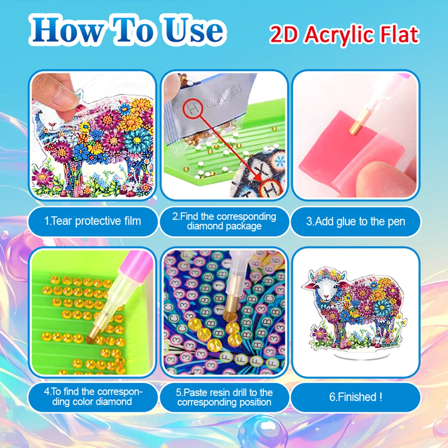 Rainbow DIY 2D Flat Acrylic Diamond Painting Art Tabletop Ornaments Home Decor